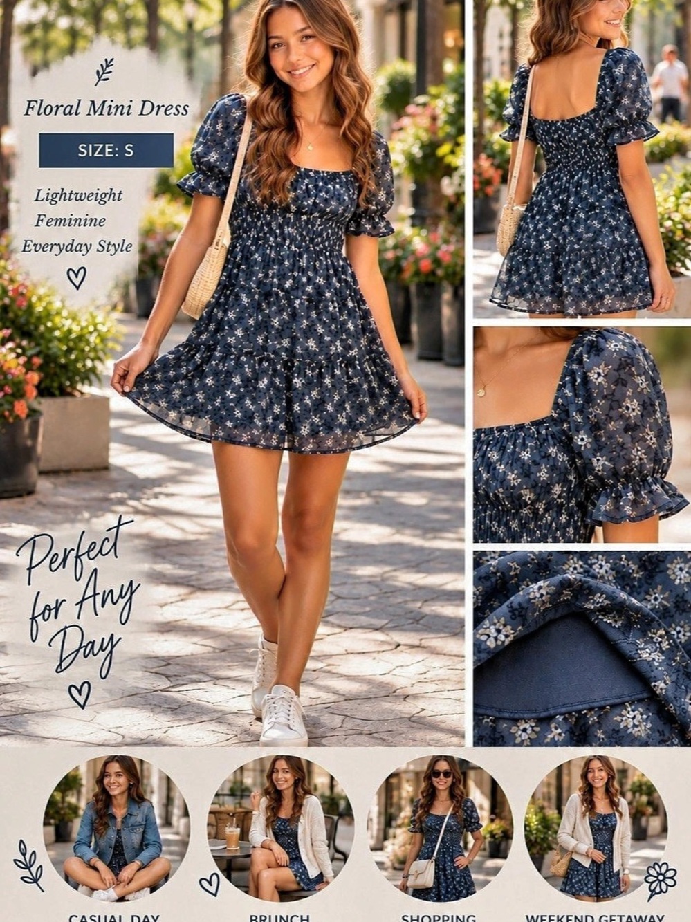 Altar'd State Floral Mini Dress in Blue Size Small Like New